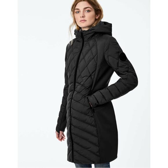 Bernardo Black Winter Neo Active Double Up Puffer EcoPlume Long Lined‎ Womens XS - Picture 1 of 15